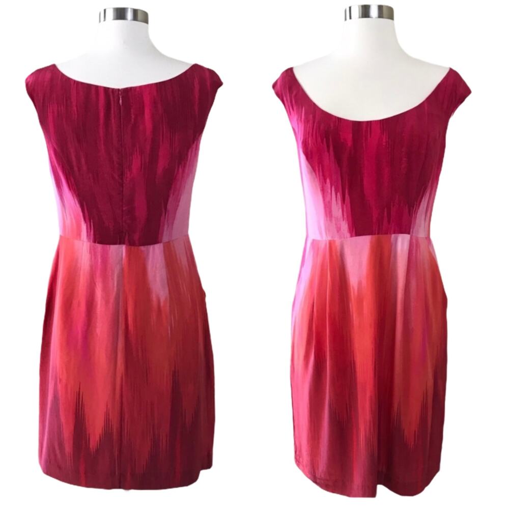 BETH BOWLEY Ombre Silk Dress Sheath Red Boat Neck Short Sleeves Pockets 8 NWT - Picture 9 of 9